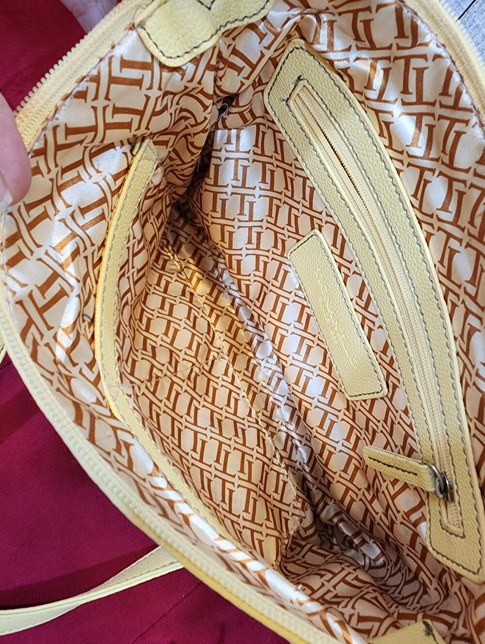 Tignanello Yellow Pebbled Leather Crossbody Organizer Bag Butter Yellow - Picture 10 of 12